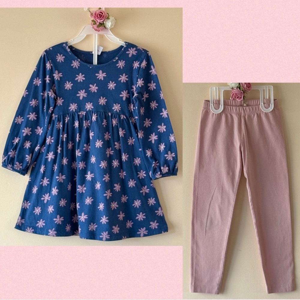 Old Navy Toddler Girls Long-Sleeve Floral Dress and Pink Leggings Set, Size 4T